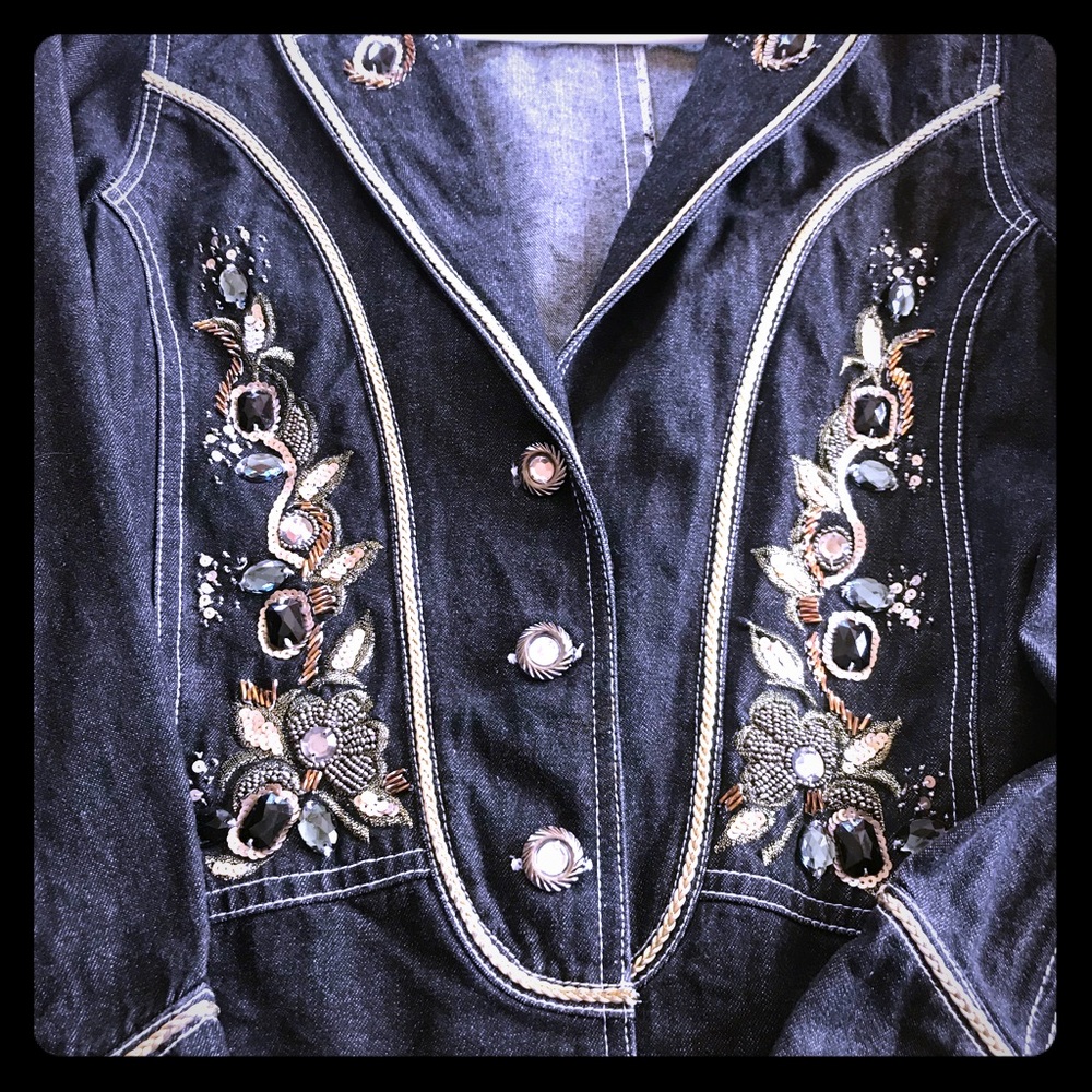 Denim blazer dark blue embellished beaded